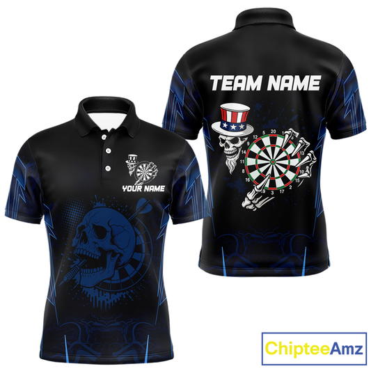 USA Gothic Skull Dartboard Men's Darts Team Shirt - Custom Name For Players NYN0480