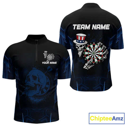 USA Gothic Skull Dartboard Men's Darts Team Shirt - Custom Name For Players NYN0480