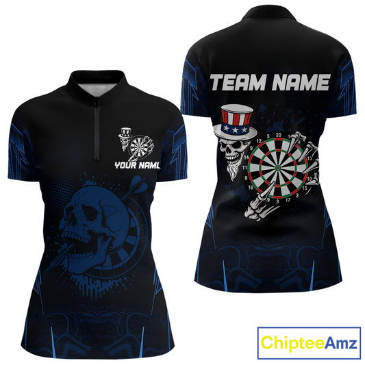 USA Gothic Skull Dartboard Women's Darts Team Shirt - Custom Name For Players NYN0480