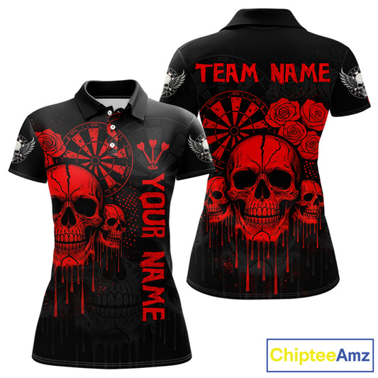 Red Dripping Skulls & Darts Women's Grunge Darts Shirt - Custom Name For Players NYN0510
