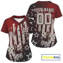 Load image into Gallery viewer, Red Patriotic Baseball Jersey For Women Personalized US Flag Baseball Shirt With Newborn NYN1009