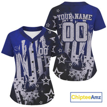 Load image into Gallery viewer, Blue Patriotic Baseball Jersey For Women Personalized US Flag Baseball Shirt With Newborn NYN1011
