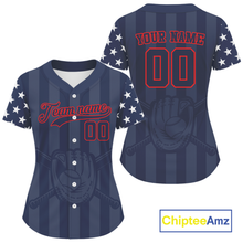 Load image into Gallery viewer, Custom Dark Blue And Red Baseball Shirt For Women Personalized Patriotic Baseball Jersey NYN1382