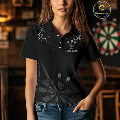Personalized Dart Shirt For Women With Black Dartboard And Silver Darts Arrows NYN0281