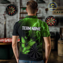 Load image into Gallery viewer, Custom Men Polo Darts Shirt With Emerald Lightning &amp; Glowing Butterfly, Darts Jersey NYN1021