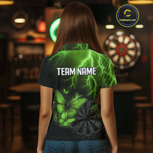 Load image into Gallery viewer, Custom Women&#39;s Polo Darts Shirt With Emerald Lightning &amp; Glowing Butterfly, Darts Jersey NYN1021