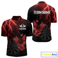 Load image into Gallery viewer, Custom Men 1/4-Zip Darts Shirt With Maroon Lightning &amp; Glowing Butterfly, Darts Jersey NYN1019