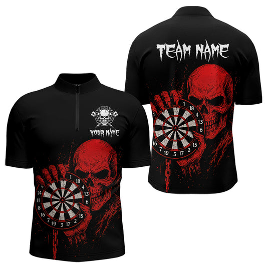 Custom Men's Darts Shirt With Blood Skull Holding Dartboard, Darts Jersey NYN0294