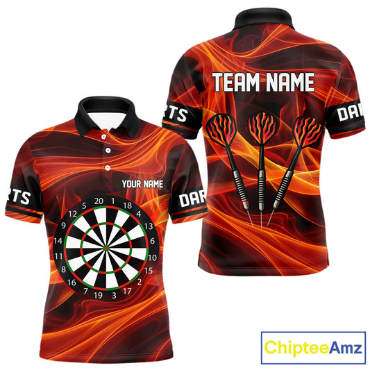 Orange Waving Lines Flame Dart Arrow Men's Darts Shirt - Custom Name & Team Jersey NYN0588
