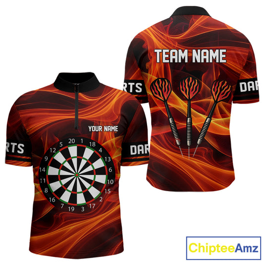 Orange Waving Lines Flame Dart Arrow Men's Darts Shirt - Custom Name & Team Jersey NYN0588
