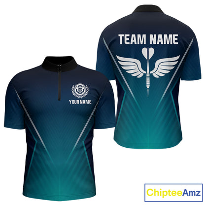 Men's Custom Darts Shirt - Crimson Wings Dart Arrrow With Gradient Blue Pattern NYN0328