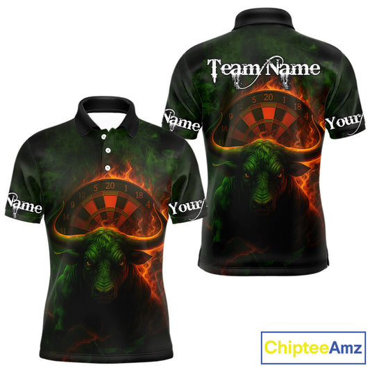 Orange Flaming Dartboard & Bull Darts Shirt For Men - Custom Name & Team Jersey NYN0607