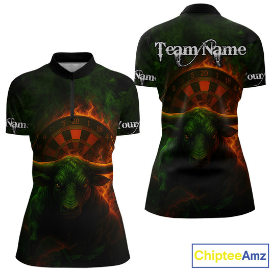 Orange Flaming Dartboard & Bull Darts Shirt For Women - Custom Name & Team Jersey NYN0607