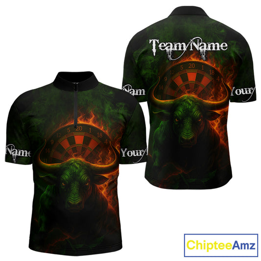 Orange Flaming Dartboard & Bull Darts Shirt For Men - Custom Name & Team Jersey NYN0607