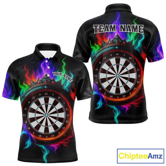 Multicolor Flaming & Red Dartboard Darts Shirt For Men - Custom Name & Team Jersey NYN0620
