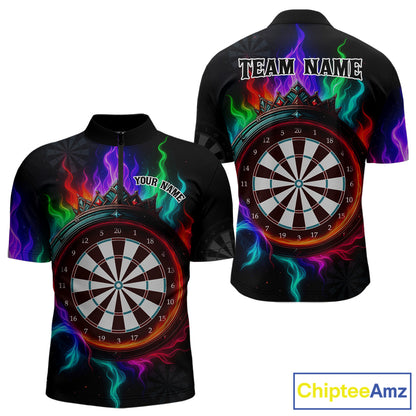 Multicolor Flaming & Red Dartboard Darts Shirt For Men - Custom Name & Team Jersey NYN0620