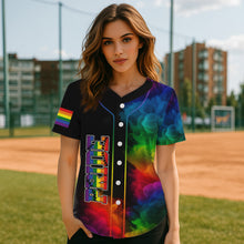 Load image into Gallery viewer, LGPT Pride Women's Black Baseball Jersey Custom Colorful Smoke Baseball Jersey For LGPTQ+ NYN0825