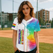 Load image into Gallery viewer, LGPT Pride Womens White Baseball Jersey Custom Colorful Smoke Baseball Jersey For LGPTQ+ NYN0826
