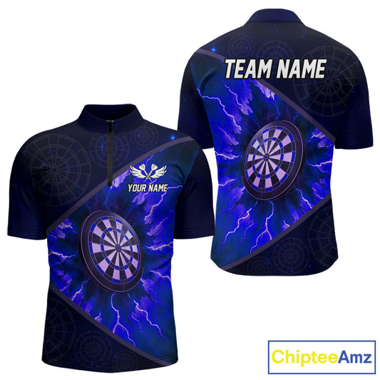 Thunder Dartboard 3D Darts Shirt For Men Custom Name & Team Jersey | Opt3 - Blue NYN0644