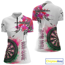 Load image into Gallery viewer, Custom Grey And Pink Splashed Dartboard Darts 1/4-Zip Shirt For Women Darts Team Jerseys NYN0949