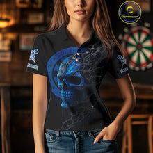 Load image into Gallery viewer, Custom Blue Skull Dartboard Polo Dart Shirt Personalized Outfits Dart Jersey For Women NYN1316