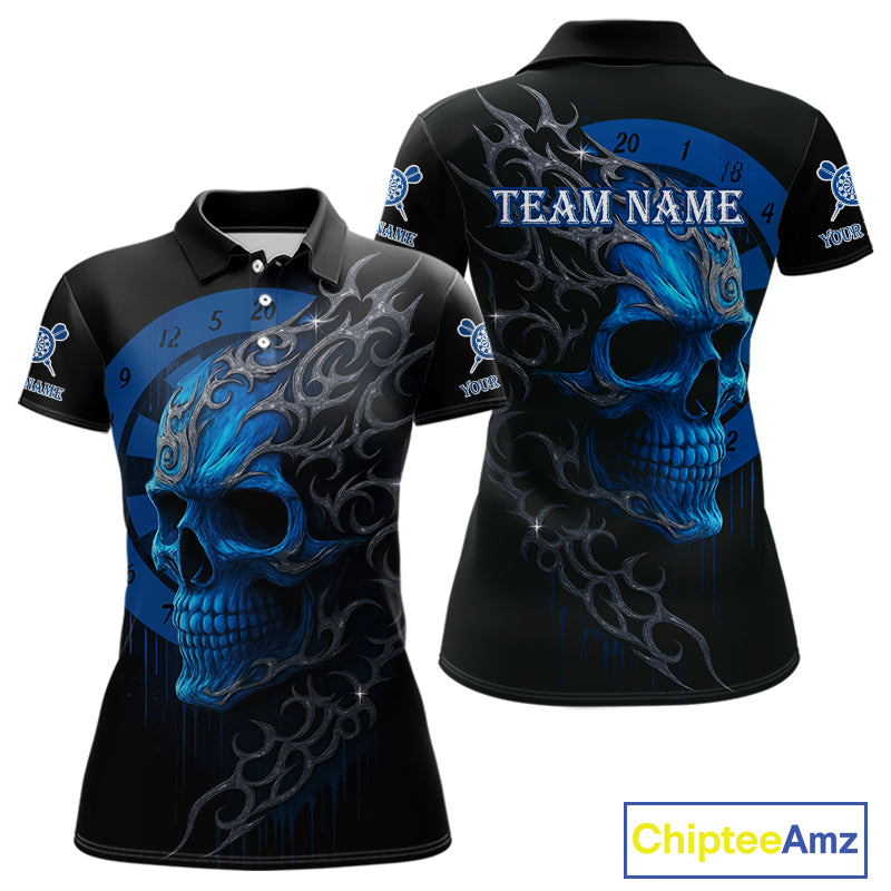 Custom Blue Skull Dartboard Polo Dart Shirt Personalized Outfits Dart Jersey For Women NYN1316
