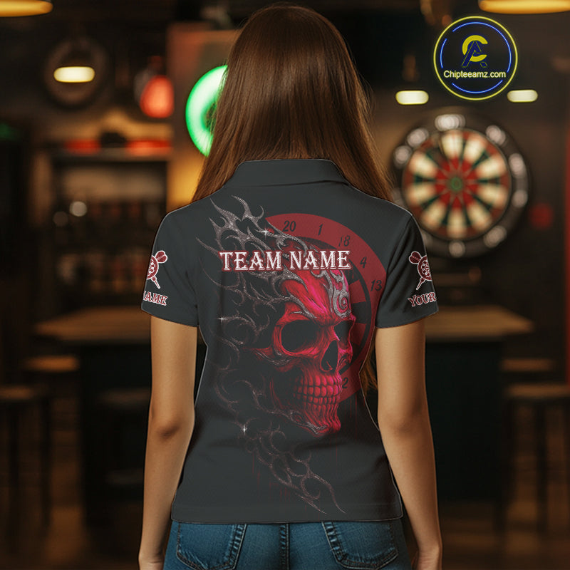 Custom Red Skull Dartboard Polo Dart Shirt Personalized Outfits Dart Jersey For Women NYN1317