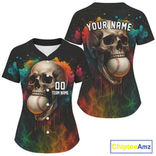 Load image into Gallery viewer, Custom Splashed Colorful Skull Baseball Shirt For Women Outfit Skull Baseball Jerseys NYN1326
