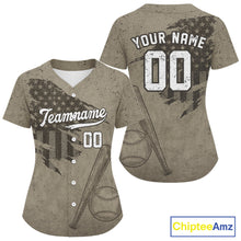 Load image into Gallery viewer, Custom US Flag Patriotic Baseball Shirt For Women Outfit Brown Grunge Baseball Jerseys NYN1327