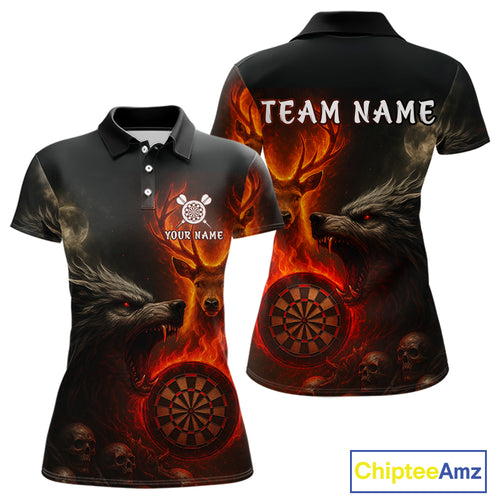 Custom Wolf Flaming Deer Dartboard Polo Dart Shirt For Women Outfits Flame Dart Team Jersey NYN1313