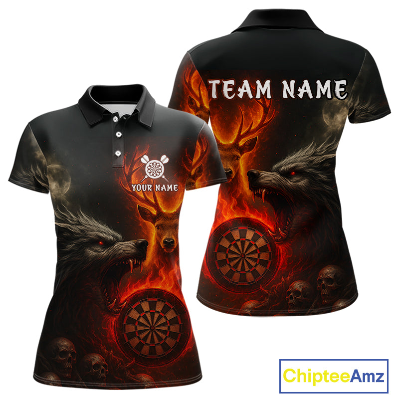 Custom Wolf Flaming Deer Dartboard Polo Dart Shirt For Women Outfits Flame Dart Team Jersey NYN1313