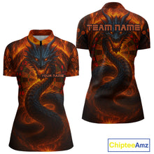 Load image into Gallery viewer, Personalized Red Flames Dragon Dartboard Darts 1/4-Zip Jerseys For Women, Dart Team Jerseys NYN0963