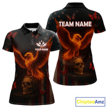 Load image into Gallery viewer, Custom US Flag Patriotic Polo Dart Shirt For Women Flame Eagle Skull Dart Jersey NYN1331