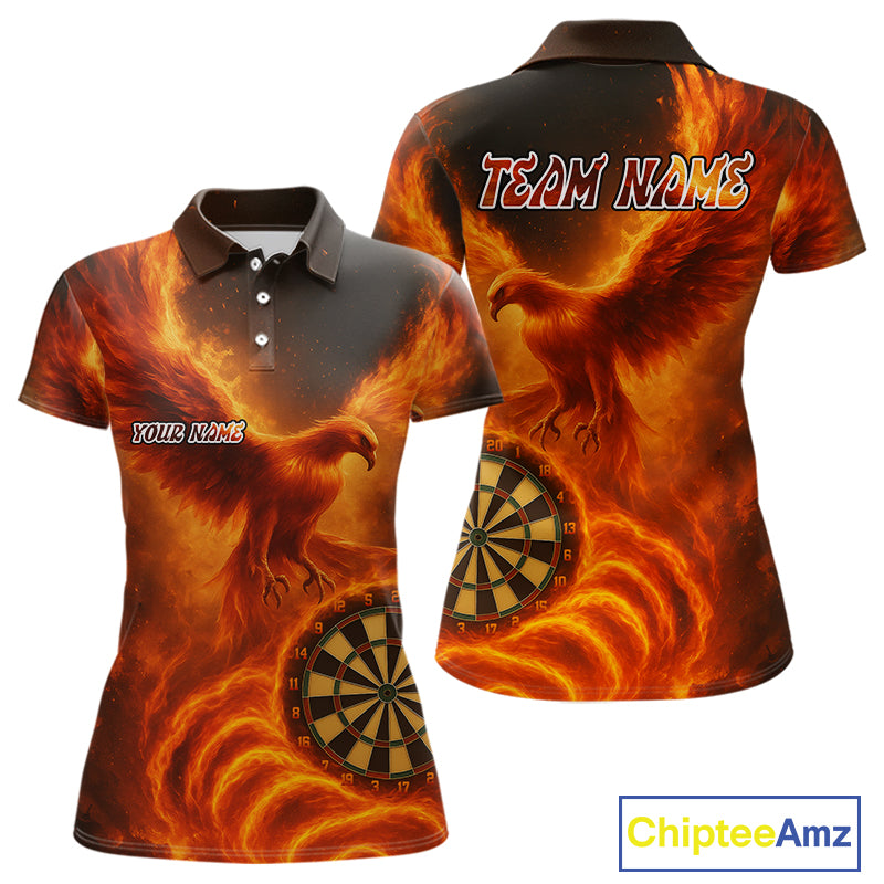Custom Orange Flames Phoenix Dartboard Darts Jersey Personalized Darts Polo Shirt For Women NYN0969