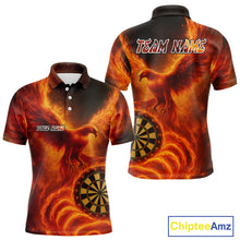 Load image into Gallery viewer, Custom Orange Flames Phoenix Dartboard Darts Jersey Personalized Darts Polo Shirt For Men NYN0969