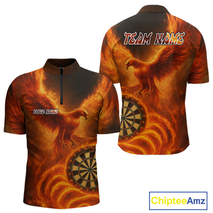 Custom Orange Flames Phoenix Dartboard Darts Jersey Personalized Darts 1/4-Zip Shirt For Men NYN0969