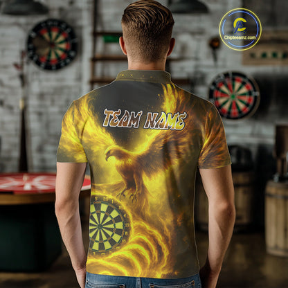 Custom Yellow Flames Phoenix Dartboard Darts Jersey Personalized Darts Polo Shirt For Men NYN0970