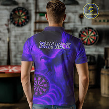Load image into Gallery viewer, Men's Darts Polo Shirt Personalized Flaming Phoenix Dartboard Darts Jersey | Purple NYN1026