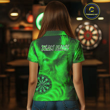 Load image into Gallery viewer, Women&#39;s Darts Polo Shirt Personalized Flaming Phoenix Dartboard Darts Jersey | Green NYN1027