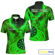 Load image into Gallery viewer, Men's Darts Polo Shirt Personalized Flaming Phoenix Dartboard Darts Jersey | Green NYN1027