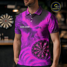 Load image into Gallery viewer, Men's Darts Polo Shirt Personalized Flaming Phoenix Dartboard Darts Jersey | Pink NYN1028