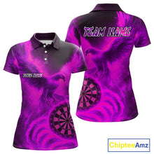 Load image into Gallery viewer, Women&#39;s Darts Polo Shirt Personalized Flaming Phoenix Dartboard Darts Jersey | Pink NYN1028