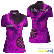Load image into Gallery viewer, Women's Darts 1/4-Zip Shirt Personalized Flaming Phoenix Dartboard Darts Jersey | Pink NYN1028
