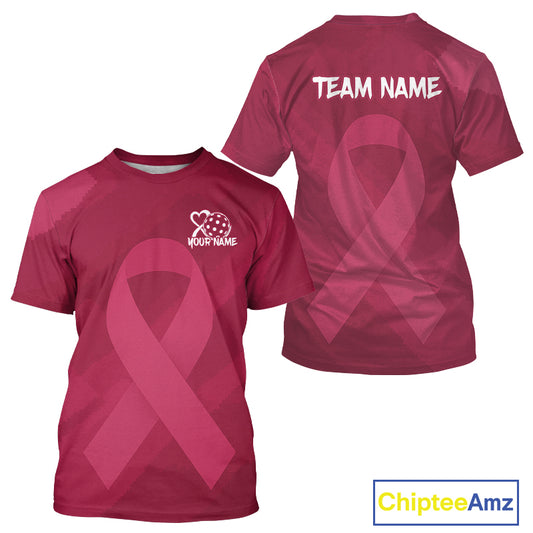 Custom Pink Ribbon Pickleball T-Shirt For Men Breast Cancer Awareness Pickleball Jersey NYN1376