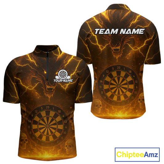 Yellow Custom Lightning Dragon Skull Dart Shirts For Men Outfit Dart Dragon Jerseys NYN1057