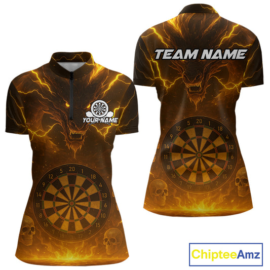 Yellow Custom Lightning Dragon Skull Dart Shirts For Women Outfit Dart Dragon Jerseys NYN1057