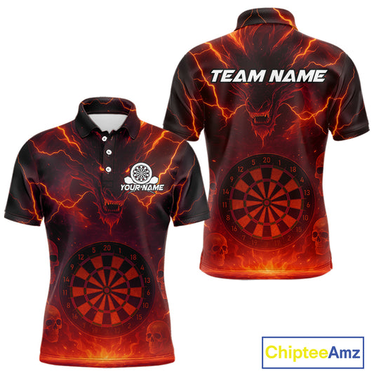 Red Custom Lightning Dragon Skull Dart Shirts For Men Outfit Dart Dragon Jerseys NYN1058
