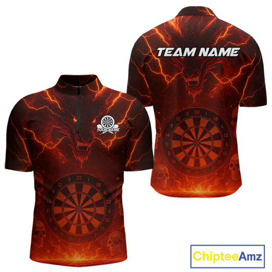 Red Custom Lightning Dragon Skull Dart Shirts For Men Outfit Dart Dragon Jerseys NYN1058