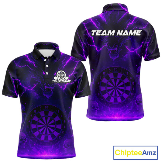 Purple Custom Lightning Dragon Skull Dart Shirts For Men Outfit Dart Dragon Jerseys NYN1059