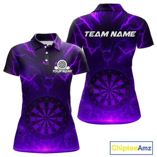 Purple Custom Lightning Dragon Skull Dart Shirts For Women Outfit Dart Dragon Jerseys NYN1059
